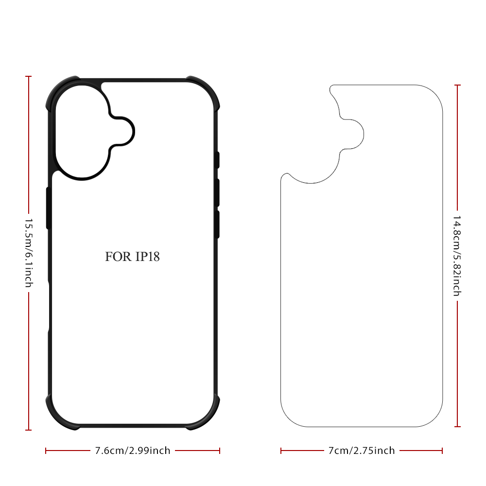 NOVELSUB Sublimation Blank 2D TPU 4 Corners Phone Cases for IPone  6 - 17 Series | Custom DIY Phone Covers TPU+PC+Aluminum Sheet Insert