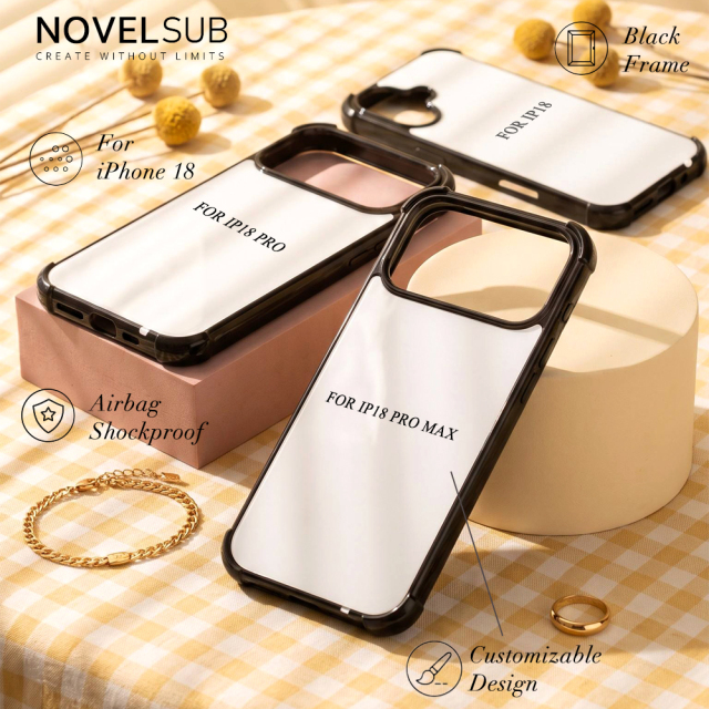 NOVELSUB Sublimation Blank 2D TPU 4 Corners Phone Cases for IPone  6 - 17 Series | Custom DIY Phone Covers TPU+PC+Aluminum Sheet Insert