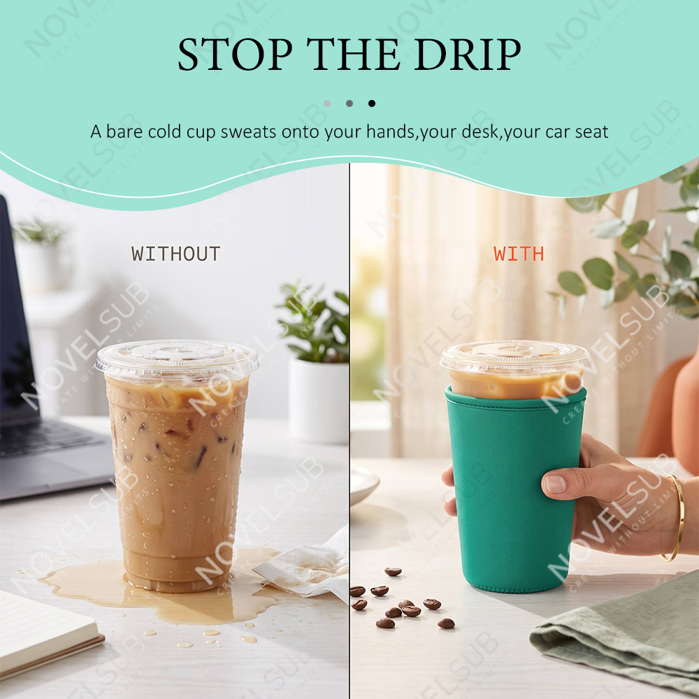 NOVELSUB Ready-to-Use Neoprene Cup Sleeve for Coffee Tumbler / Shaker Bottle / Ice Mug | Solid & Printed 2 Styles Available | 3 Sizes Wholesale