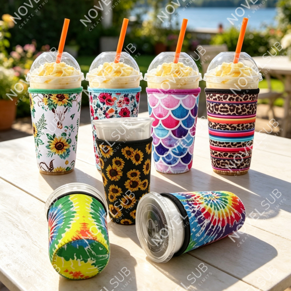 NOVELSUB Ready-to-Use Neoprene Cup Sleeve for Coffee Tumbler / Shaker Bottle / Ice Mug | Solid & Printed 2 Styles Available | 3 Sizes Wholesale
