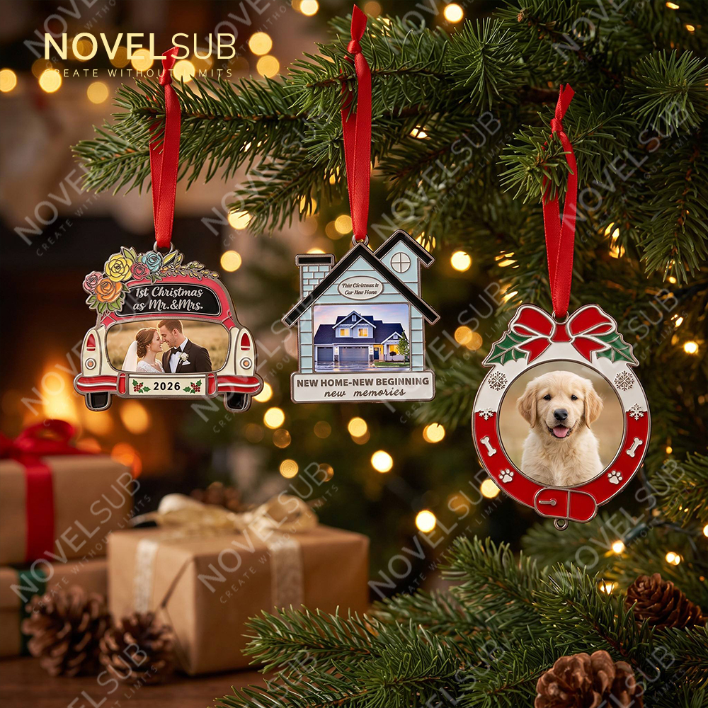 NOVELSUB New Style Sublimation Blank Metal Christmas Ornaments 4 Shapes | Custom Xmas Pendants Zinc Alloy Frame with Aluminum Insert for Heat Transfer DIY