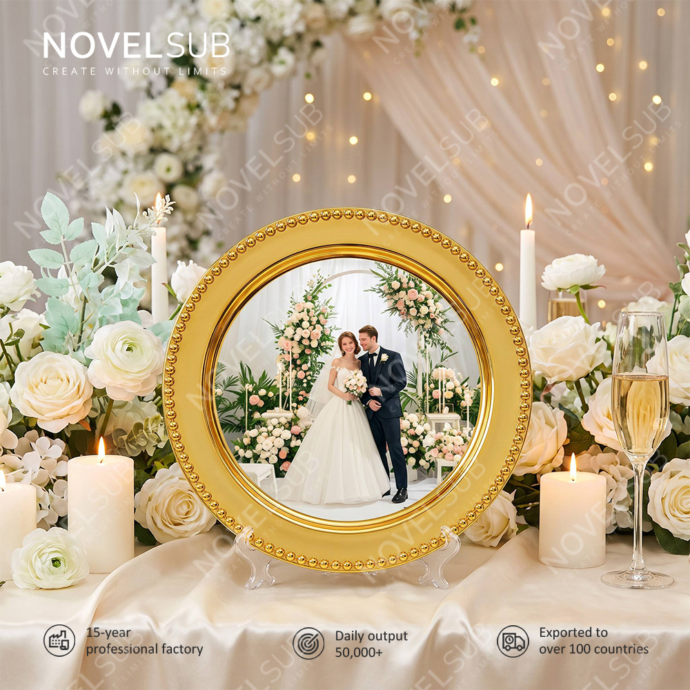 NOVELSUB Sublimation Blank Wedding Fruit Tray & Home Decor Metal Serving Platter - Silver/Gold | Customizable Heat Transfer Round Metal Plate for DIY Gifts & Party Decoration