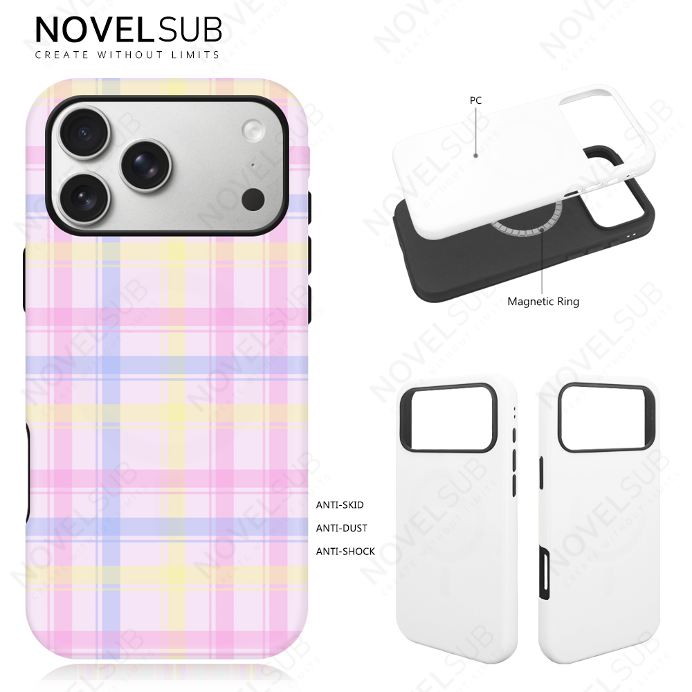 NOVELSUB for IPhone Series Sublimation Blank 3D 2in1 Magnetic Film Phone Case Wireless Charging 3D Phone Covers Customized DIY Phone Case for iPhone 17,16,15,14,13 Series