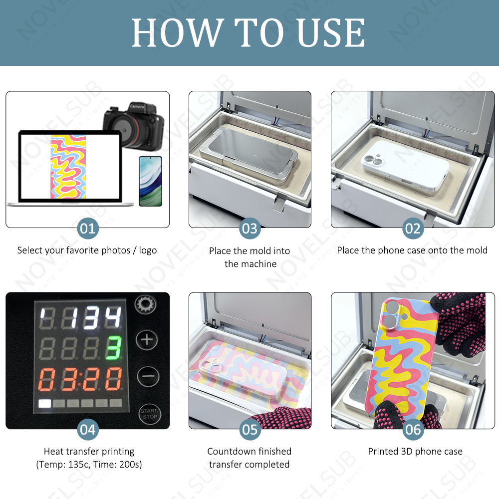 NOVELSUB VM-01 New 3D Sublimation Film Machine for 3D Phone Cases | Heat Transfer Machine with Universal Mold Compatible with 149×243mm Sublimation Film | 650W Professional DIY Sublimation Equipment for 3D Film Printing