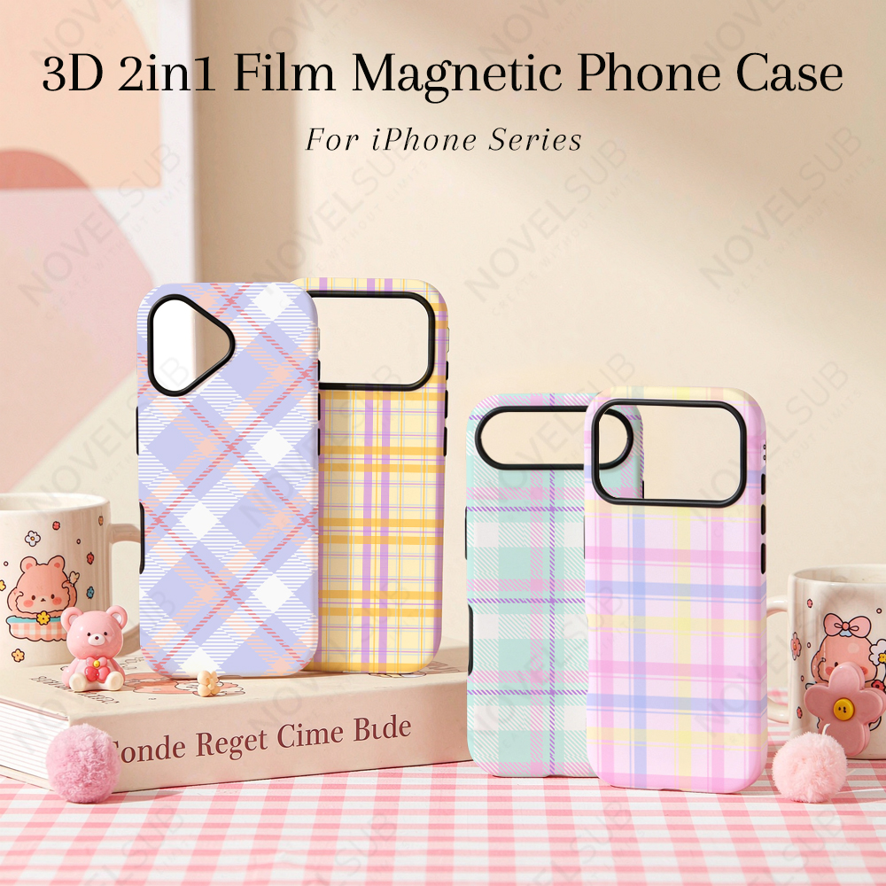 NOVELSUB for IPhone Series Sublimation Blank 3D 2in1 Magnetic Film Phone Case Wireless Charging 3D Phone Covers Customized DIY Phone Case for iPhone 17,16,15,14,13 Series