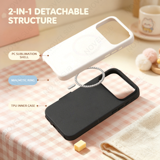 NOVELSUB for IPhone Series Sublimation Blank 3D 2in1 Magnetic Film Phone Case Wireless Charging 3D Phone Covers Customized DIY Phone Case for iPhone 17,16,15,14,13 Series