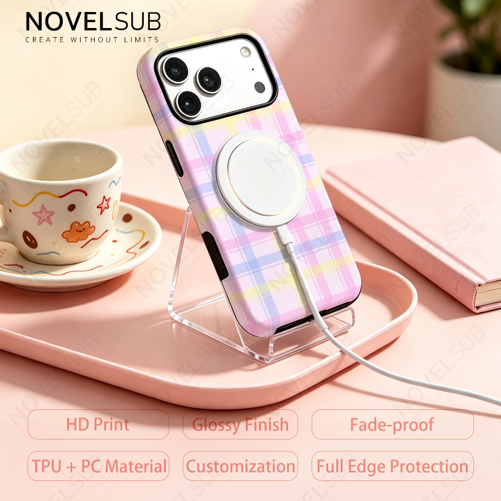 NOVELSUB for IPhone Series Sublimation Blank 3D 2in1 Magnetic Film Phone Case Wireless Charging 3D Phone Covers Customized DIY Phone Case for iPhone 17,16,15,14,13 Series