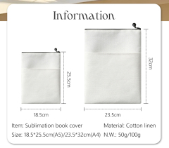 Special Offer - Sublimation Blank Cotton Linen Book Sleeve Zippered Book Cover Pouch, Dustproof Book Protector with Printable Surface