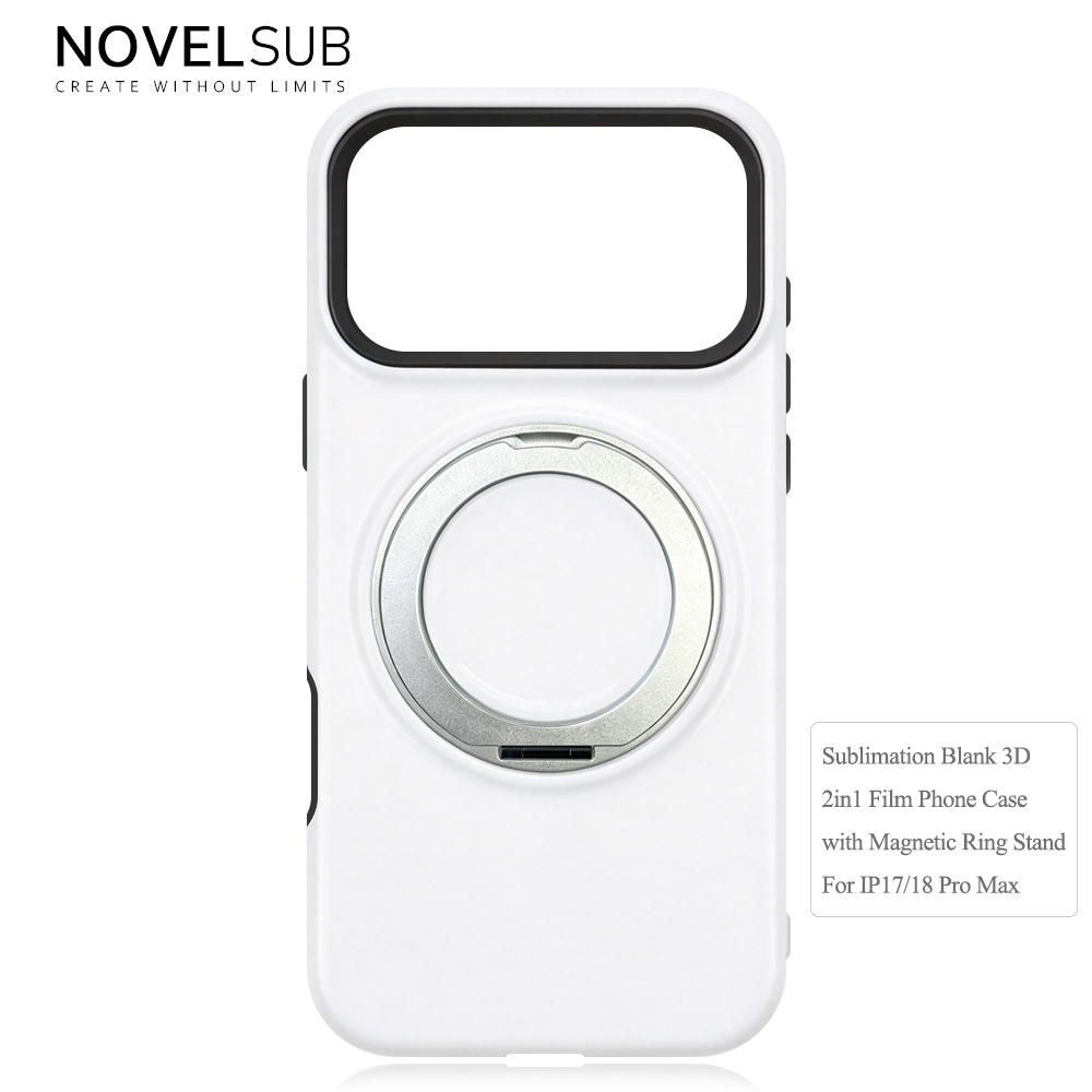 NOVELSUB Sublimation Blank 3D 2in1 Film Phone Case with Rotating Holder Custom DIY 360-degree Rotating Kickstad Phone Cover with Magnetic Ring Stand For IPhone 13-18 Series