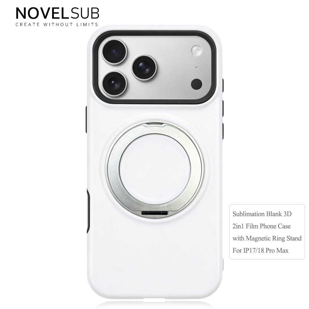 NOVELSUB Sublimation Blank 3D 2in1 Film Phone Case with Rotating Holder Custom DIY 360-degree Rotating Kickstad Phone Cover with Magnetic Ring Stand For IPhone 13-18 Series