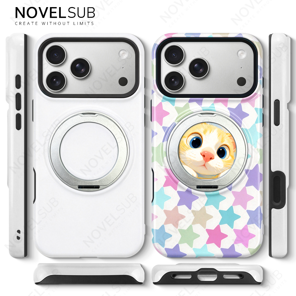 NOVELSUB Sublimation Blank 3D 2in1 Film Phone Case with Rotating Holder Custom DIY 360-degree Rotating Kickstad Phone Cover with Magnetic Ring Stand For IPhone 13-18 Series