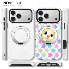 NOVELSUB Sublimation Blank 3D 2in1 Film Phone Case with Rotating Holder Custom DIY 360-degree Rotating Kickstad Phone Cover with Magnetic Ring Stand For IPhone 13-18 Series
