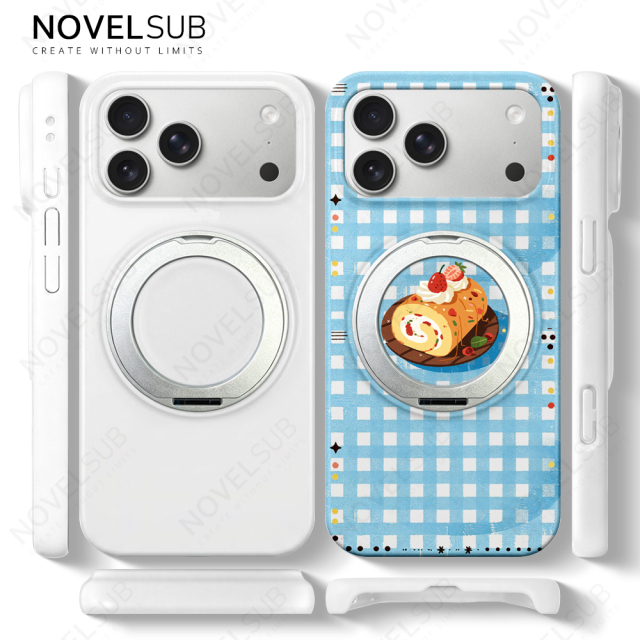 NOVELSUB Sublimation Blank 360° Rotating Kickstand 3D Hard PC Film Phone Case With Magnetic Ring Stand For IPhone Series Custom DIY