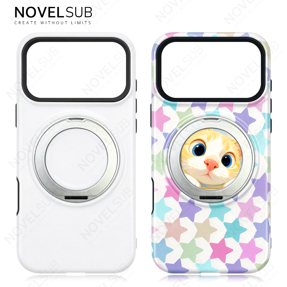 NOVELSUB Sublimation Blank 3D 2in1 Film Phone Case with Rotating Holder Custom DIY 360-degree Rotating Kickstad Phone Cover with Magnetic Ring Stand For IPhone 13-18 Series