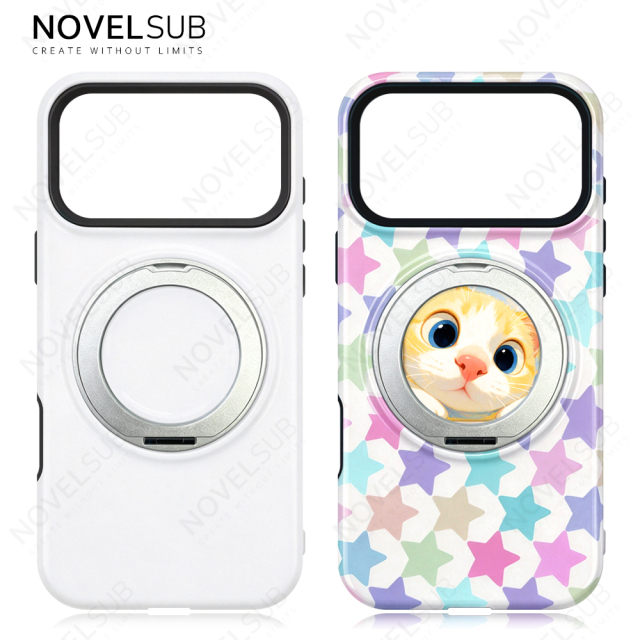 NOVELSUB Sublimation Blank 3D 2in1 Film Phone Case with Rotating Holder Custom DIY 360-degree Rotating Kickstad Phone Cover with Magnetic Ring Stand For IPhone 13-18 Series