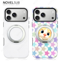 NOVELSUB Sublimation Blank 3D 2in1 Film Phone Case with Rotating Holder Custom DIY 360-degree Rotating Kickstad Phone Cover with Magnetic Ring Stand For IPhone 13-18 Series