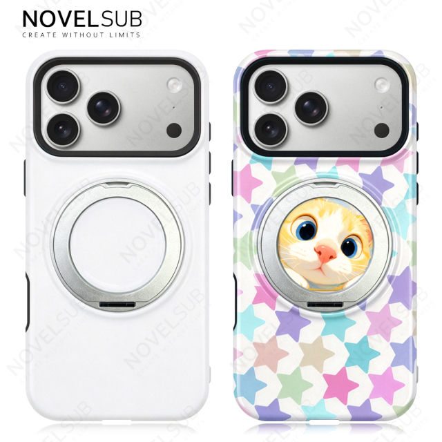 NOVELSUB Sublimation Blank 3D 2in1 Film Phone Case with Rotating Holder Custom DIY 360-degree Rotating Kickstad Phone Cover with Magnetic Ring Stand For IPhone 13-18 Series