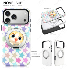NOVELSUB Sublimation Blank 3D 2in1 Film Phone Case with Rotating Holder Custom DIY 360-degree Rotating Kickstad Phone Cover with Magnetic Ring Stand For IPhone 13-18 Series