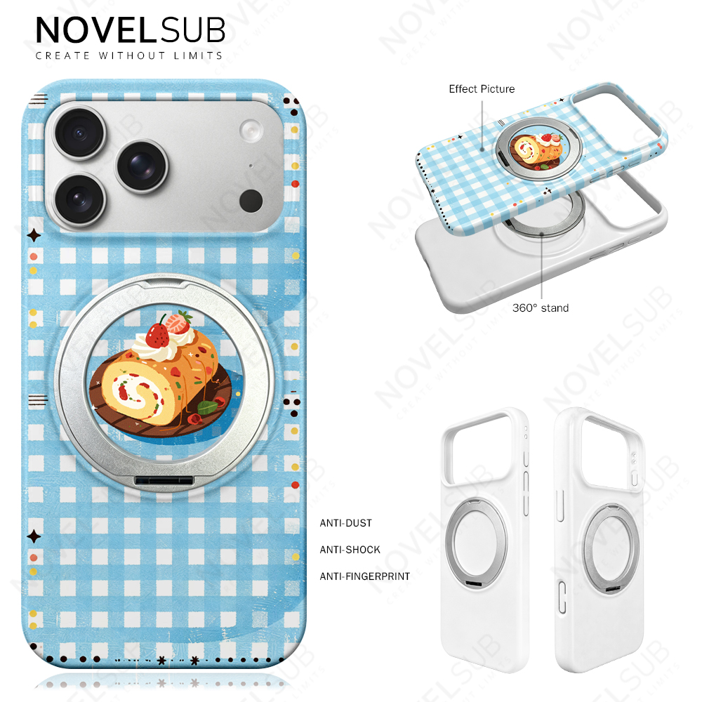 NOVELSUB Sublimation Blank 360° Rotating Kickstand 3D Hard PC Film Phone Case With Magnetic Ring Stand For IPhone Series Custom DIY
