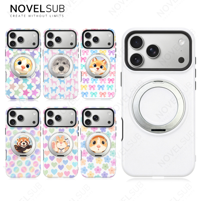 NOVELSUB Sublimation Blank 3D 2in1 Film Phone Case with Rotating Holder Custom DIY 360-degree Rotating Kickstad Phone Cover with Magnetic Ring Stand For IPhone 13-18 Series