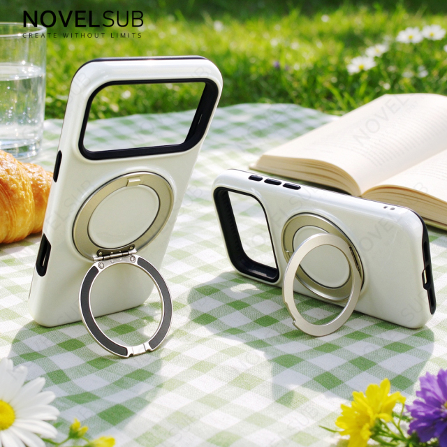 NOVELSUB Sublimation Blank 3D 2in1 Film Phone Case with Rotating Holder Custom DIY 360-degree Rotating Kickstad Phone Cover with Magnetic Ring Stand For IPhone 13-18 Series