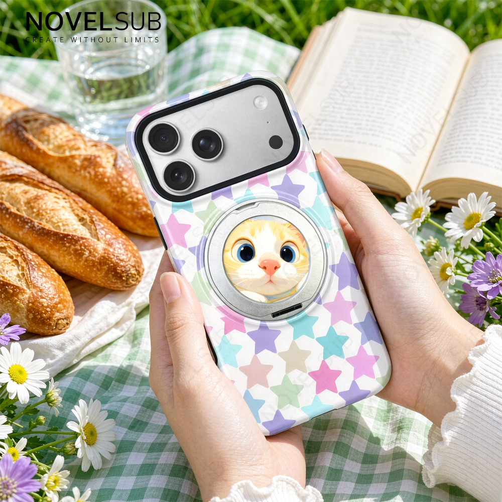 NOVELSUB Sublimation Blank 3D 2in1 Film Phone Case with Rotating Holder Custom DIY 360-degree Rotating Kickstad Phone Cover with Magnetic Ring Stand For IPhone 13-18 Series