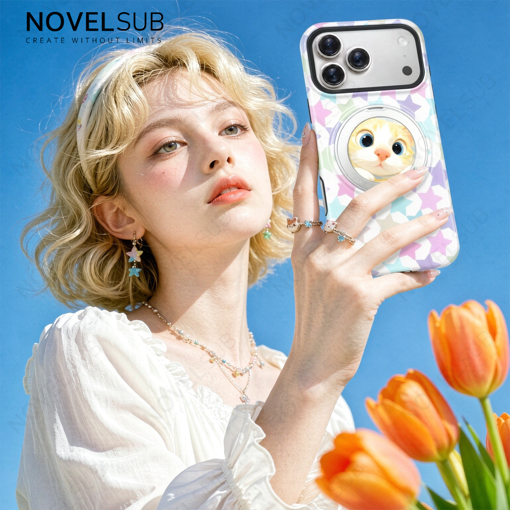 NOVELSUB Sublimation Blank 3D 2in1 Film Phone Case with Rotating Holder Custom DIY 360-degree Rotating Kickstad Phone Cover with Magnetic Ring Stand For IPhone 13-18 Series
