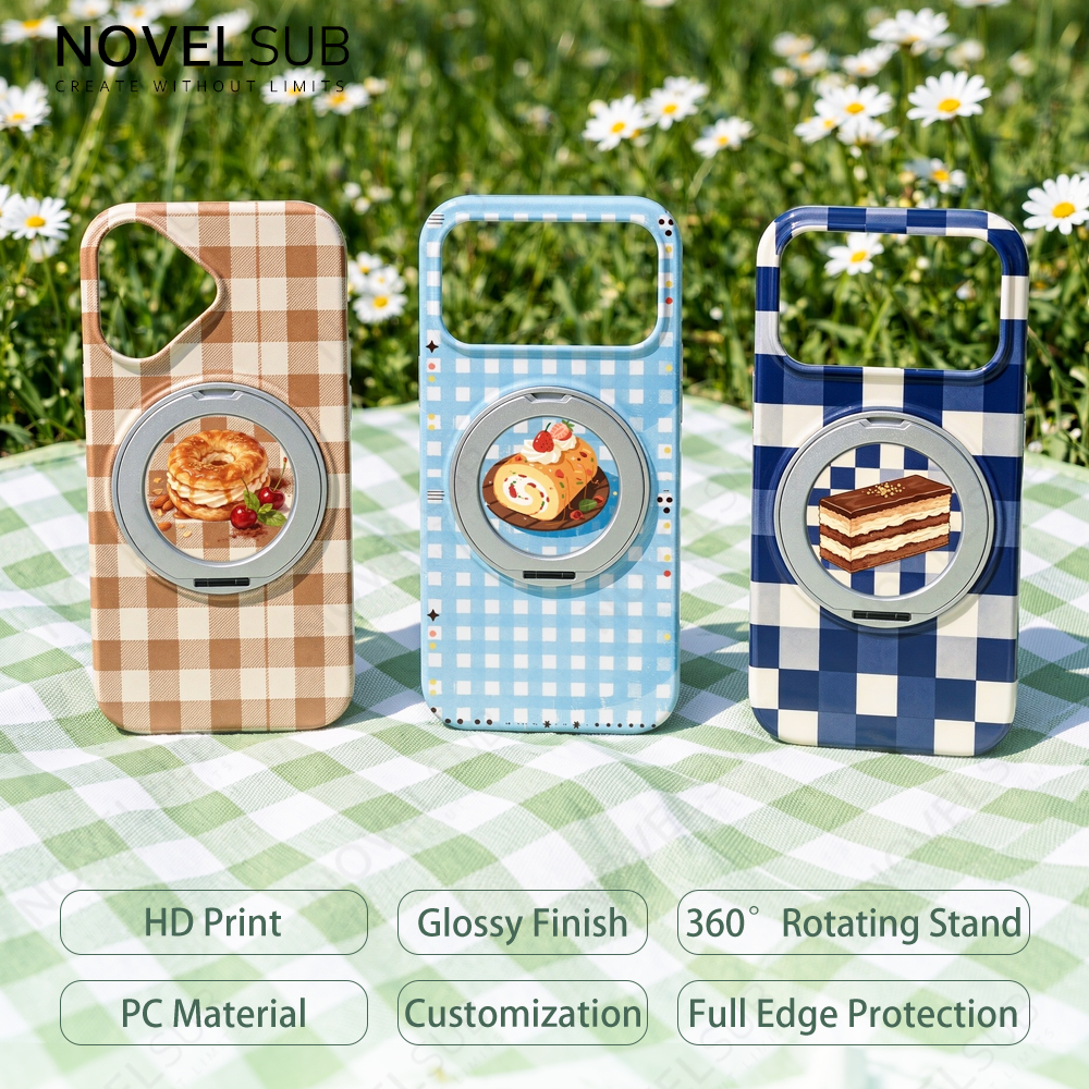 NOVELSUB Sublimation Blank 360° Rotating Kickstand 3D Hard PC Film Phone Case With Magnetic Ring Stand For IPhone Series Custom DIY