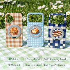 NOVELSUB Sublimation Blank 360° Rotating Kickstand 3D Hard PC Film Phone Case With Magnetic Ring Stand For IPhone Series Custom DIY