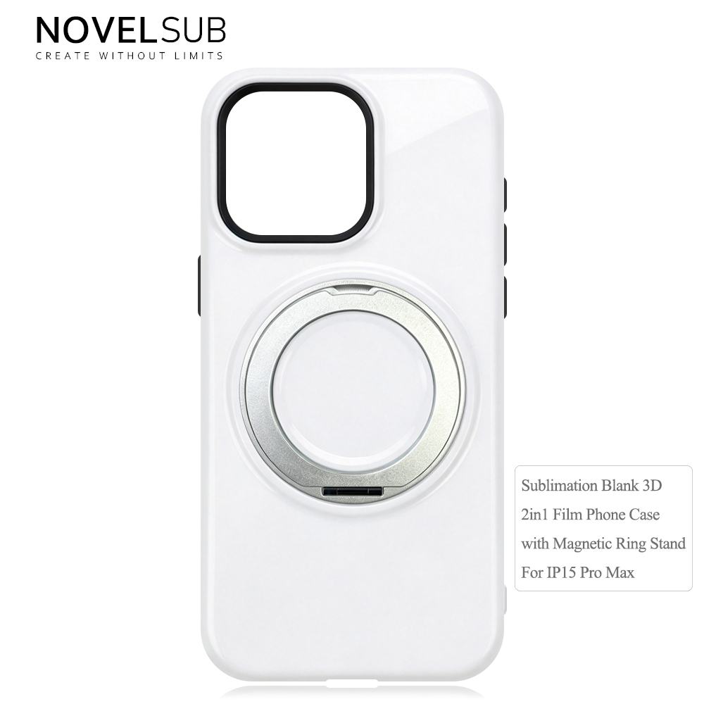 NOVELSUB Sublimation Blank 3D 2in1 Film Phone Case with Rotating Holder Custom DIY 360-degree Rotating Kickstad Phone Cover with Magnetic Ring Stand For IPhone 13-18 Series