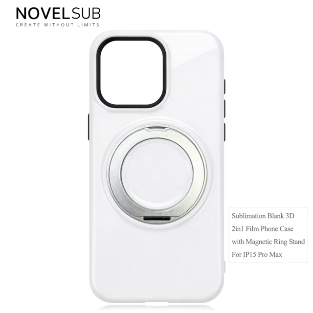 NOVELSUB Sublimation Blank 3D 2in1 Film Phone Case with Rotating Holder Custom DIY 360-degree Rotating Kickstad Phone Cover with Magnetic Ring Stand For IPhone 13-18 Series