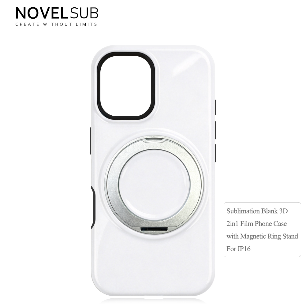NOVELSUB Sublimation Blank 3D 2in1 Film Phone Case with Rotating Holder Custom DIY 360-degree Rotating Kickstad Phone Cover with Magnetic Ring Stand For IPhone 13-18 Series