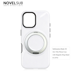 NOVELSUB Sublimation Blank 3D 2in1 Film Phone Case with Rotating Holder Custom DIY 360-degree Rotating Kickstad Phone Cover with Magnetic Ring Stand For IPhone 13-18 Series
