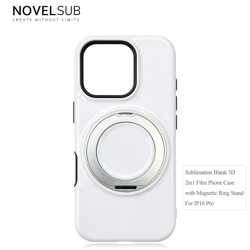 NOVELSUB Sublimation Blank 3D 2in1 Film Phone Case with Rotating Holder Custom DIY 360-degree Rotating Kickstad Phone Cover with Magnetic Ring Stand For IPhone 13-18 Series