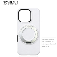 NOVELSUB Sublimation Blank 3D 2in1 Film Phone Case with Rotating Holder Custom DIY 360-degree Rotating Kickstad Phone Cover with Magnetic Ring Stand For IPhone 13-18 Series