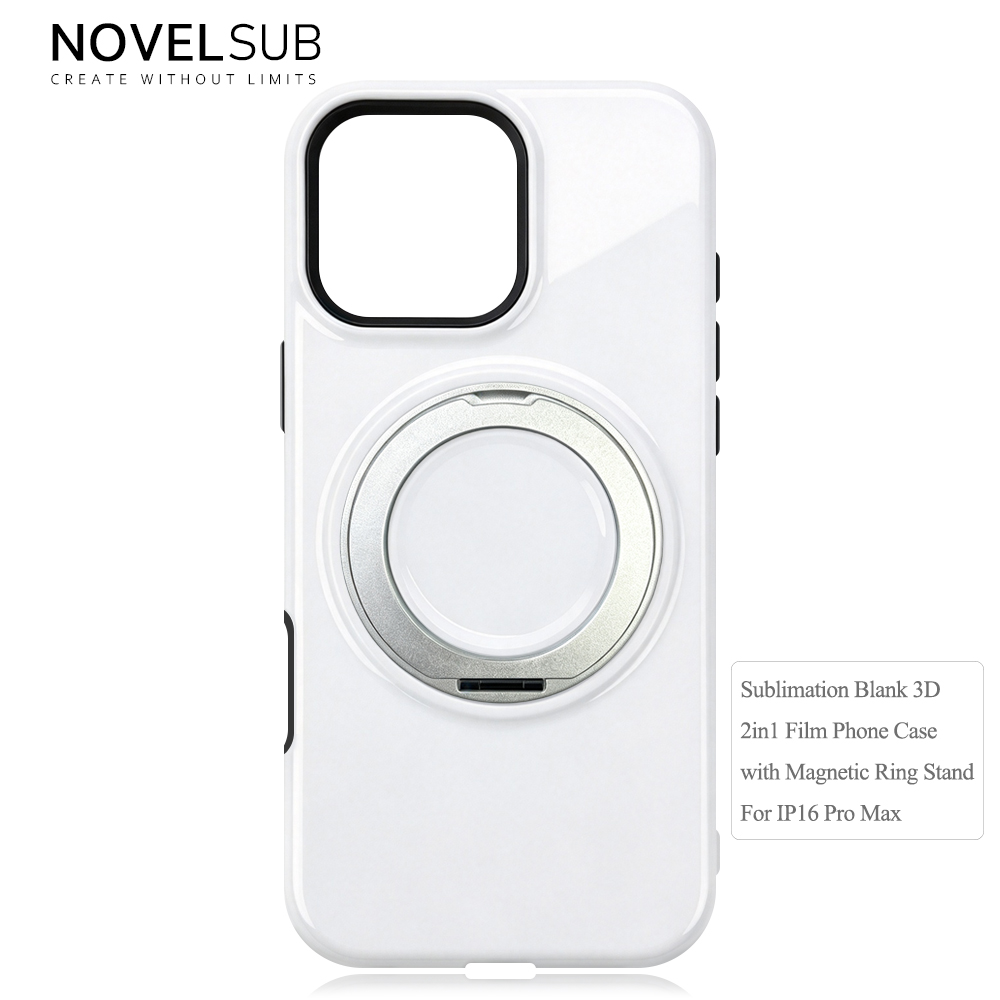 NOVELSUB Sublimation Blank 3D 2in1 Film Phone Case with Rotating Holder Custom DIY 360-degree Rotating Kickstad Phone Cover with Magnetic Ring Stand For IPhone 13-18 Series