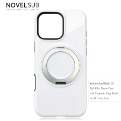 NOVELSUB Sublimation Blank 3D 2in1 Film Phone Case with Rotating Holder Custom DIY 360-degree Rotating Kickstad Phone Cover with Magnetic Ring Stand For IPhone 13-18 Series