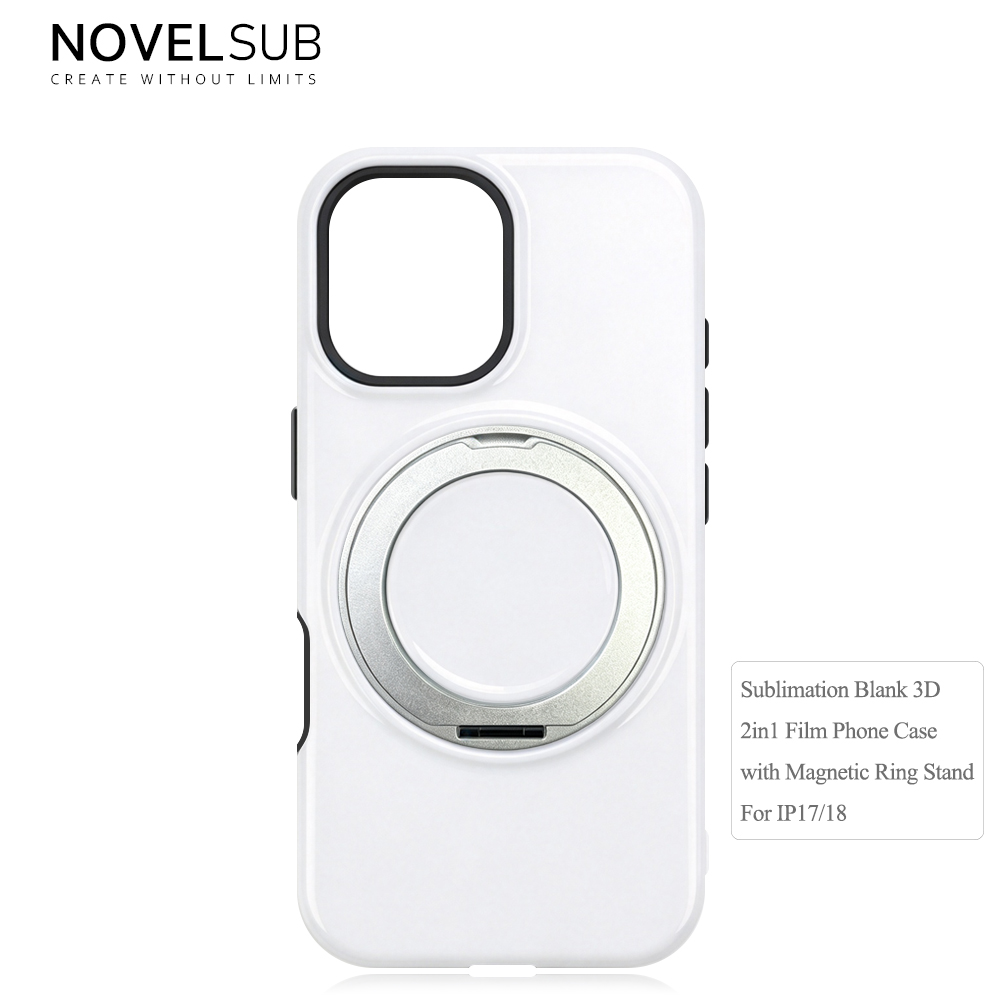 NOVELSUB Sublimation Blank 3D 2in1 Film Phone Case with Rotating Holder Custom DIY 360-degree Rotating Kickstad Phone Cover with Magnetic Ring Stand For IPhone 13-18 Series