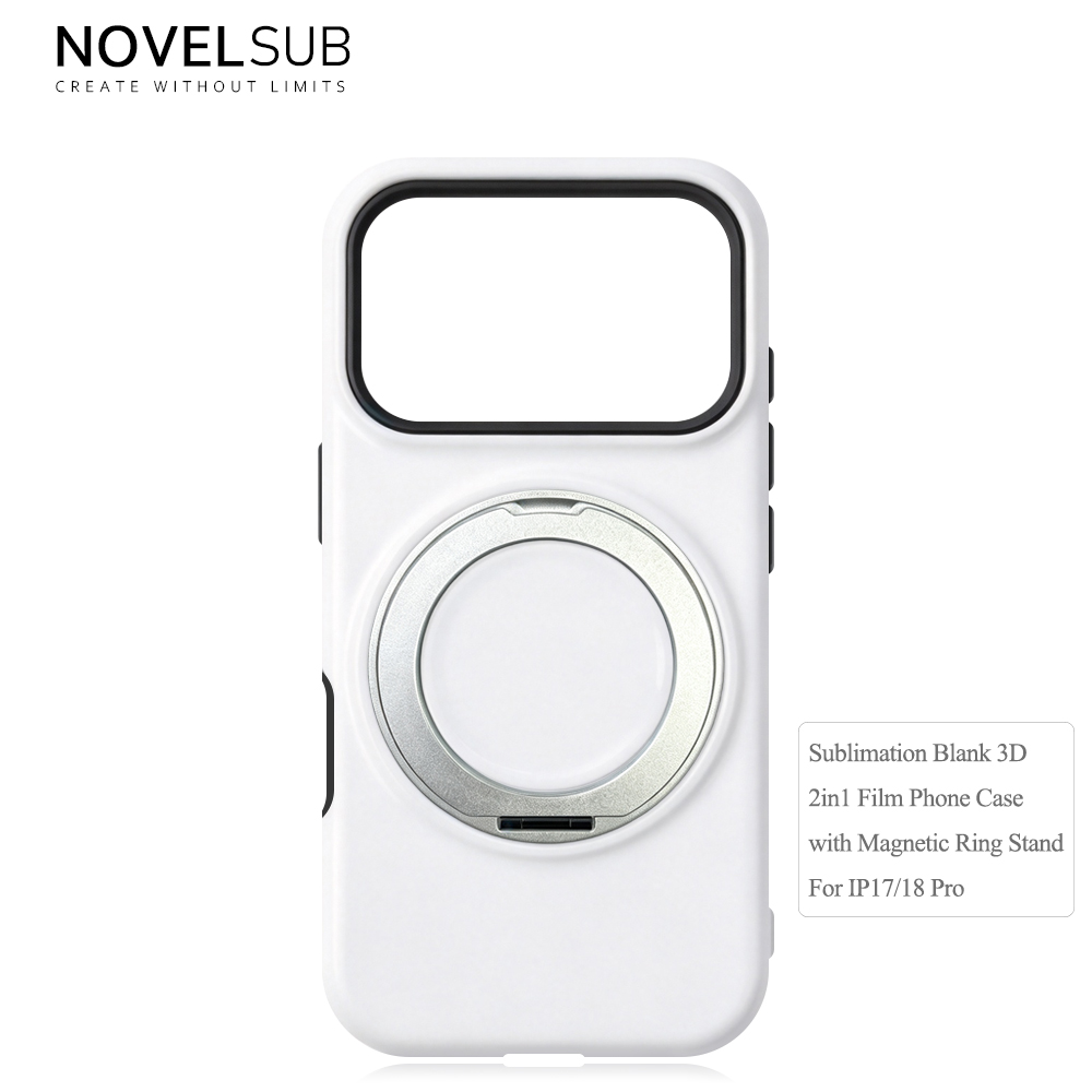 NOVELSUB Sublimation Blank 3D 2in1 Film Phone Case with Rotating Holder Custom DIY 360-degree Rotating Kickstad Phone Cover with Magnetic Ring Stand For IPhone 13-18 Series