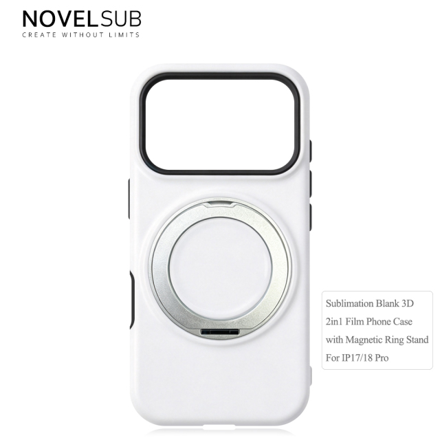 NOVELSUB Sublimation Blank 3D 2in1 Film Phone Case with Rotating Holder Custom DIY 360-degree Rotating Kickstad Phone Cover with Magnetic Ring Stand For IPhone 13-18 Series