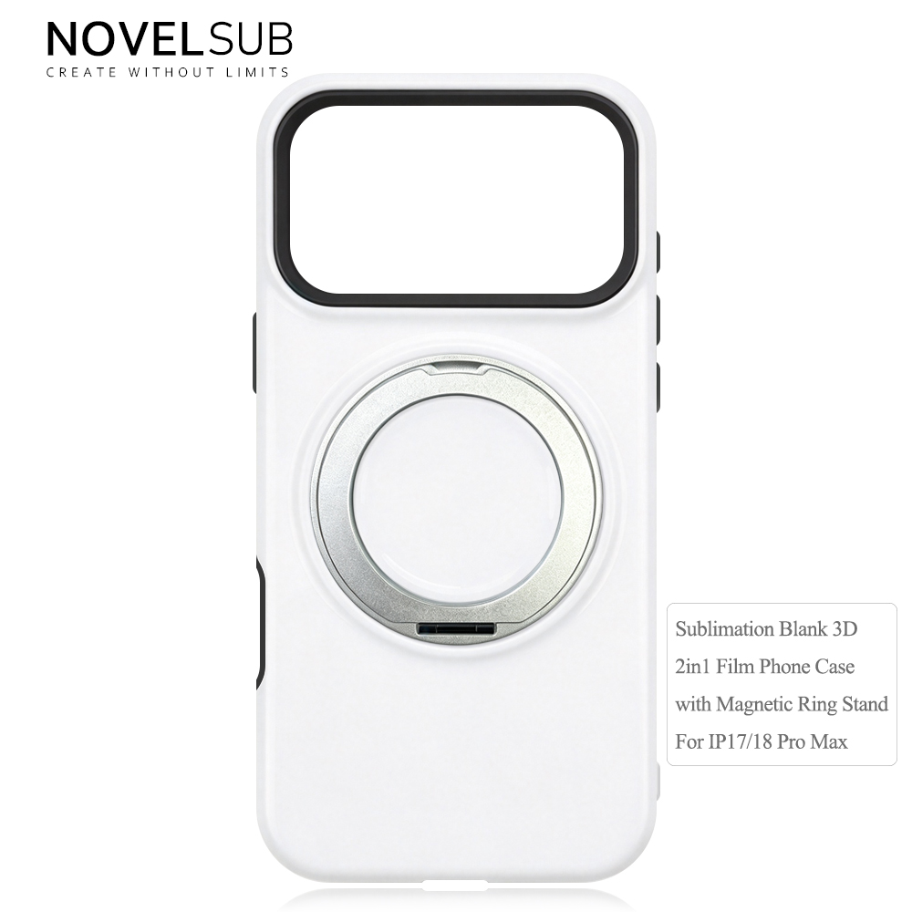 NOVELSUB Sublimation Blank 3D 2in1 Film Phone Case with Rotating Holder Custom DIY 360-degree Rotating Kickstad Phone Cover with Magnetic Ring Stand For IPhone 13-18 Series