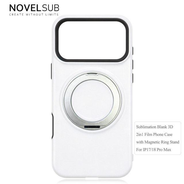 NOVELSUB Sublimation Blank 3D 2in1 Film Phone Case with Rotating Holder Custom DIY 360-degree Rotating Kickstad Phone Cover with Magnetic Ring Stand For IPhone 13-18 Series