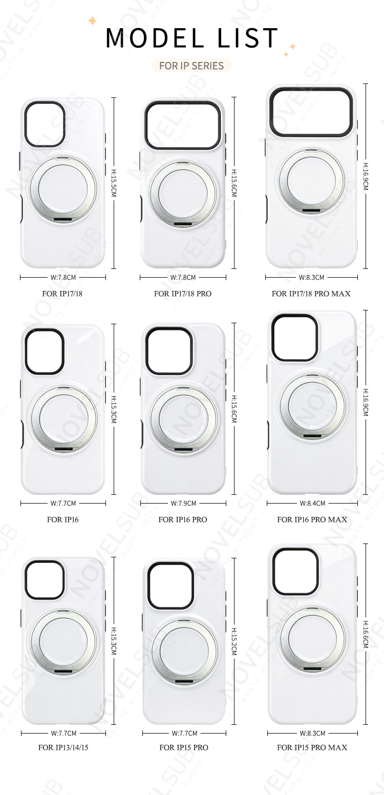 NOVELSUB Sublimation Blank 3D 2in1 Film Phone Case with Rotating Holder Custom DIY 360-degree Rotating Kickstad Phone Cover with Magnetic Ring Stand For IPhone 13-18 Series