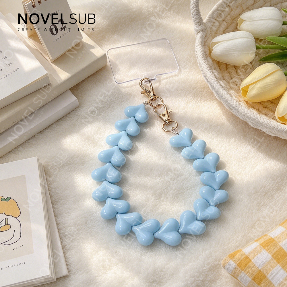 NOVELSUB Candy Color Acrylic+Metal Material Heart Bead Phone Wristlet & Phone Charm | Heart Keychain Bag Charm| 4 Colors Phone/Bag Accessory
