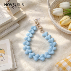 NOVELSUB Candy Color Acrylic+Metal Material Heart Bead Phone Wristlet & Phone Charm | Heart Keychain Bag Charm| 4 Colors Phone/Bag Accessory