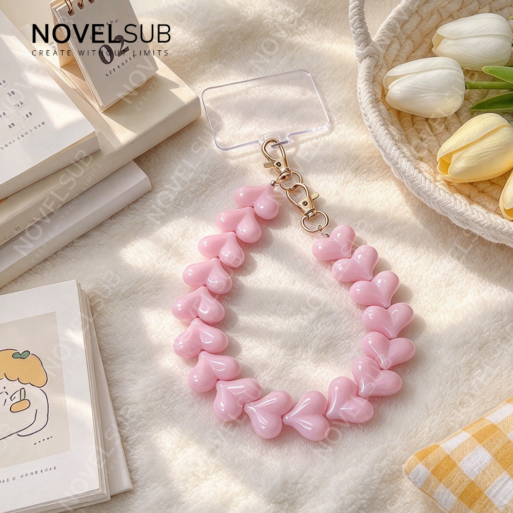 NOVELSUB Candy Color Acrylic+Metal Material Heart Bead Phone Wristlet & Phone Charm | Heart Keychain Bag Charm| 4 Colors Phone/Bag Accessory