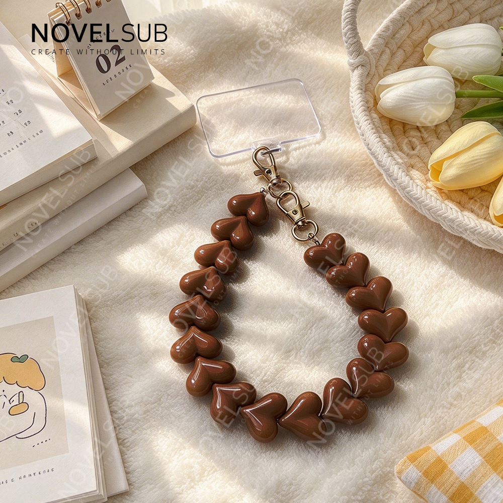 NOVELSUB Candy Color Acrylic+Metal Material Heart Bead Phone Wristlet & Phone Charm | Heart Keychain Bag Charm| 4 Colors Phone/Bag Accessory