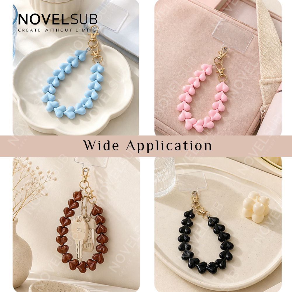 NOVELSUB Candy Color Acrylic+Metal Material Heart Bead Phone Wristlet & Phone Charm | Heart Keychain Bag Charm| 4 Colors Phone/Bag Accessory