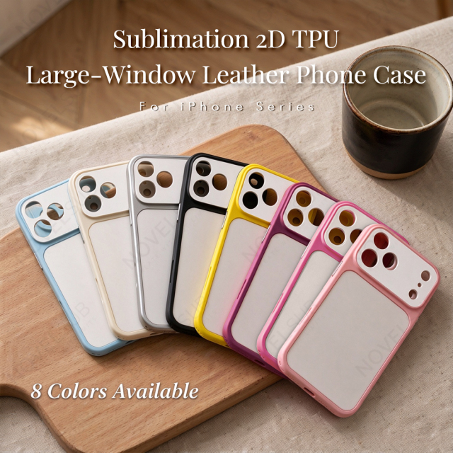 NOVELSUB Sublimation Blank 2D TPU Large-Window Leather Phone Case for Iphone 13 to 17 Series | Custom DIY | Leather texture | Heat dissipation| 8 Colors Available