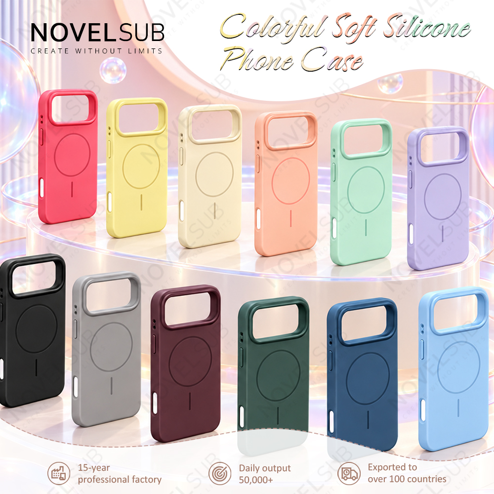 NOVELSUB New Fashion Coloful Soft Silicone Magnetic Phone Cases for iphone 15-17 Series | Ready to Use Phone Cases With Inner Lining & Magnetic Grip